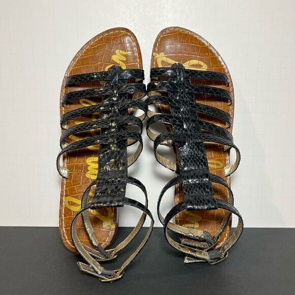 Womens SAM EDELMAN Gilda Black Snakeprint Gladiator Sandals / Size 6.5 Medium - Picture 5 of 8